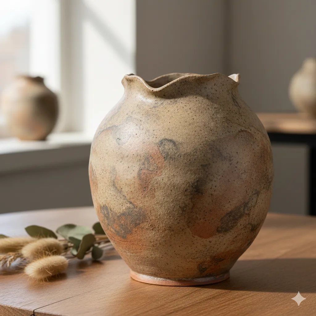 Handcrafted ceramic vase with natural glaze
