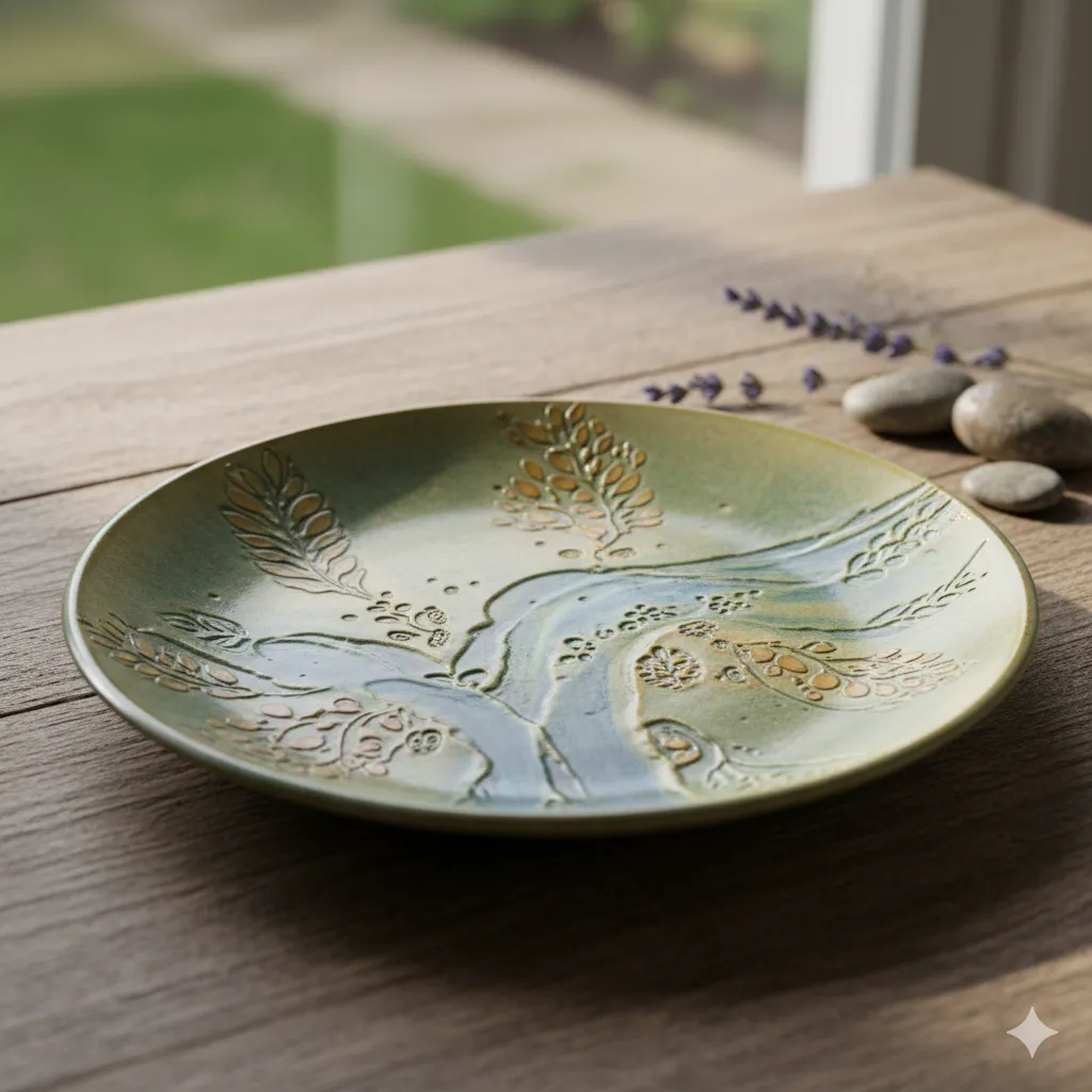 Ceramic plate with organic patterns